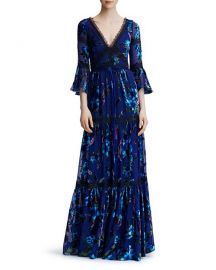 Marchesa Notte Floral Velvet Burnout Gown at Bloomingdales